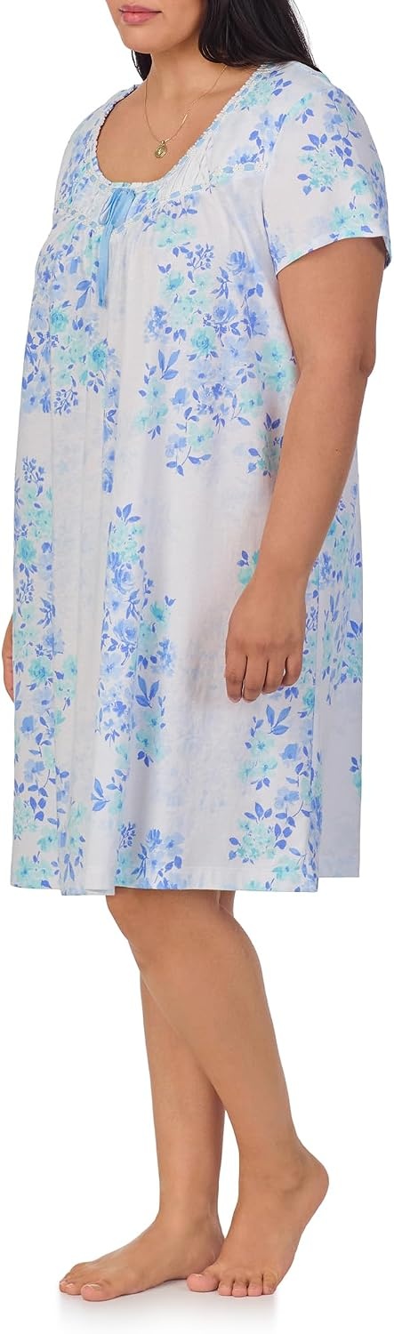 image:imageCarole Hochman Pajamas for Women Nightgown  Floral Cotton Knit Lightweight 38 Short Sleeve Sleep DressBlue Watercolor Floral