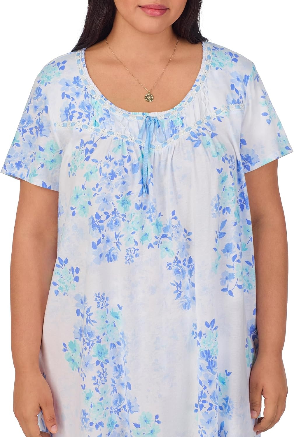 image:imageCarole Hochman Pajamas for Women Nightgown  Floral Cotton Knit Lightweight 38 Short Sleeve Sleep DressBlue Watercolor Floral