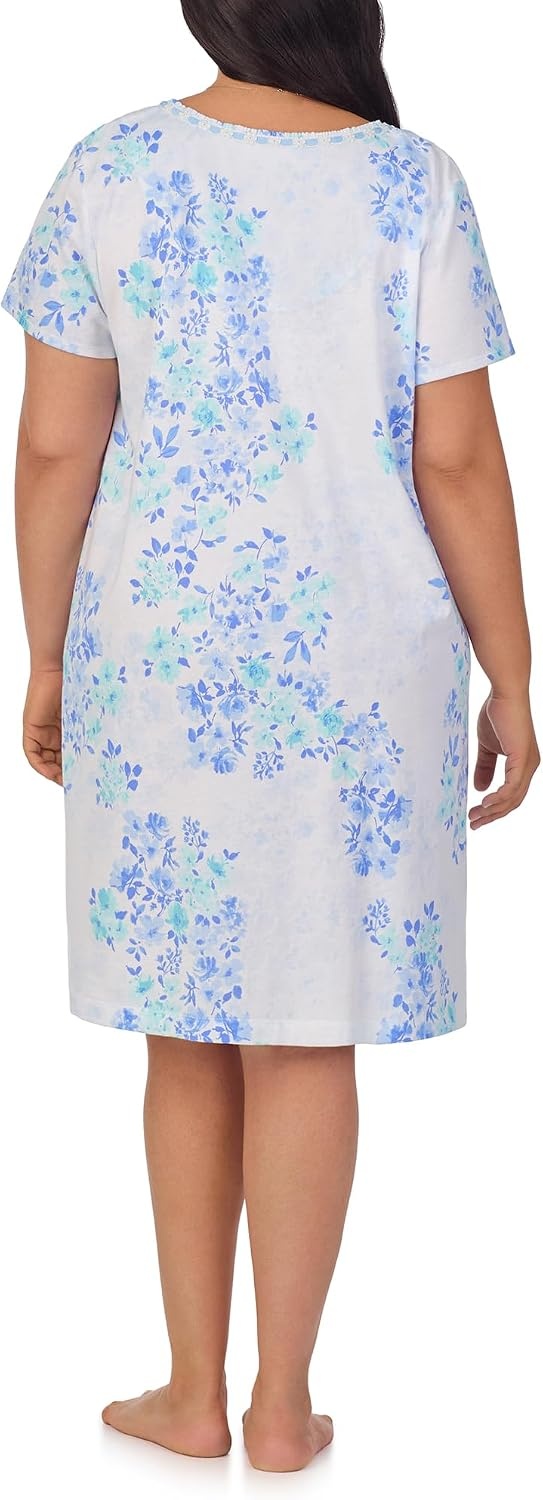 image:imageCarole Hochman Pajamas for Women Nightgown  Floral Cotton Knit Lightweight 38 Short Sleeve Sleep DressBlue Watercolor Floral