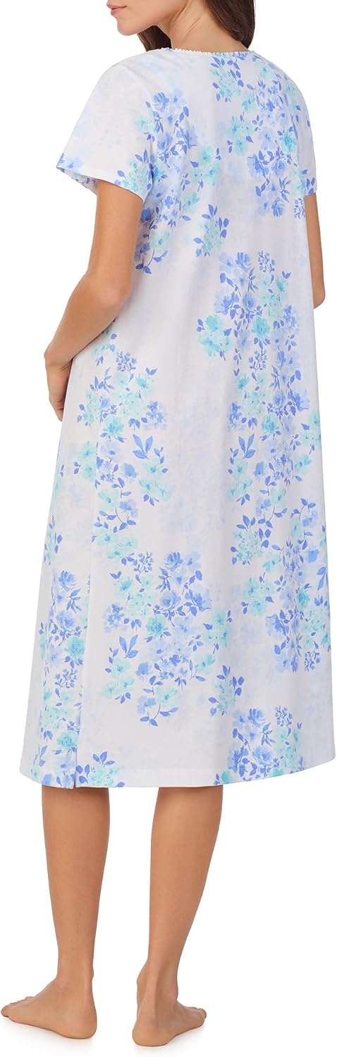 image:imageCarole Hochman Pajamas for Women Nightgown  Floral Cotton Knit Lightweight 44 Short Sleeve Waltz Sleep DressBlue Watercolor Floral
