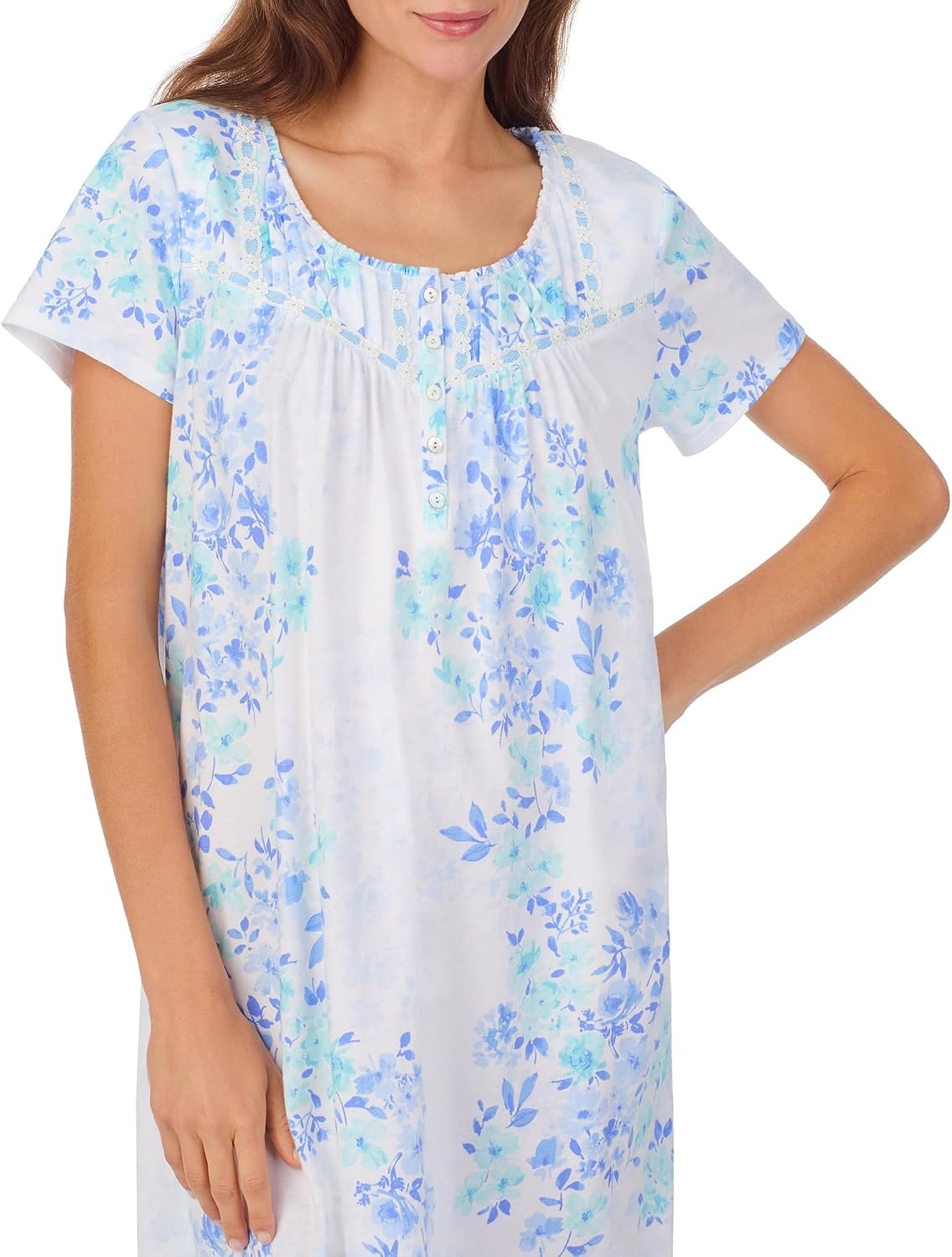 image:imageCarole Hochman Pajamas for Women Nightgown  Floral Cotton Knit Lightweight 44 Short Sleeve Waltz Sleep DressBlue Watercolor Floral