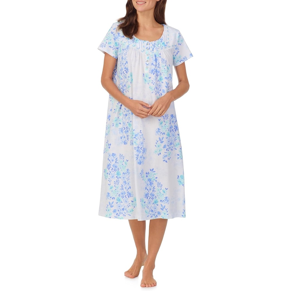 image:imageCarole Hochman Pajamas for Women Nightgown  Floral Cotton Knit Lightweight 44 Short Sleeve Waltz Sleep DressBlue Watercolor Floral