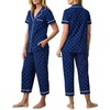 image:imageCarole Hochman Womens Short Sleeve Button Down Pajama Top amp Cropped Pants Set  100 Cotton Jersey  Sleepwear amp LoungewearNavy Blue Depths Ditsy