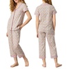 image:imageCarole Hochman Womens Short Sleeve Button Down Pajama Top amp Cropped Pants Set  100 Cotton Jersey  Sleepwear amp LoungewearWhite Multi Ditsy