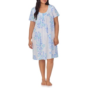image:imageCarole Hochman Pajamas for Women Nightgown  Floral Cotton Knit Lightweight 38 Short Sleeve Sleep DressBlue Watercolor Floral