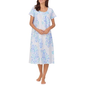 image:imageCarole Hochman Pajamas for Women Nightgown  Floral Cotton Knit Lightweight 44 Short Sleeve Waltz Sleep DressBlue Watercolor Floral