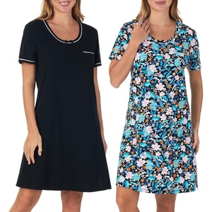 image:imageCarole Hochman Womens 2Pack Sleep amp Lounge Shirt  100 Cotton Short Sleeve Sleepshirt  Soft amp Breathable Nightgown DressTropical Floral Black