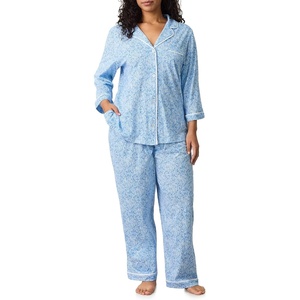 image:imageCarole Hochman Womens 34 Sleeve Pajama Top amp Matching PJ Pants Set  100 Cotton Jersey  Lightweight Sleepwear amp LoungewearUltramarine Blue Floral