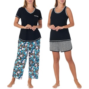 image:imageCarole Hochman Womens 4Piece 100 Cotton Pajama Set  VNeck TShirt Tank Capri Pants amp Shorts with Drawstring amp PocketsBlack
