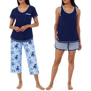image:imageCarole Hochman Womens 4Piece 100 Cotton Pajama Set  VNeck TShirt Tank Capri Pants amp Shorts with Drawstring amp PocketsBluetie Dye