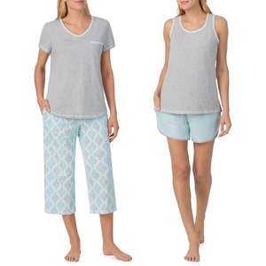 image:imageCarole Hochman Womens 4Piece 100 Cotton Pajama Set  VNeck TShirt Tank Capri Pants amp Shorts with Drawstring amp PocketsGrey Heather