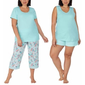 image:imageCarole Hochman Womens 4Piece 100 Cotton Pajama Set  VNeck TShirt Tank Capri Pants amp Shorts with Drawstring amp PocketsLight Blue