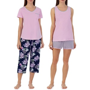 image:imageCarole Hochman Womens 4Piece 100 Cotton Pajama Set  VNeck TShirt Tank Capri Pants amp Shorts with Drawstring amp PocketsLilac