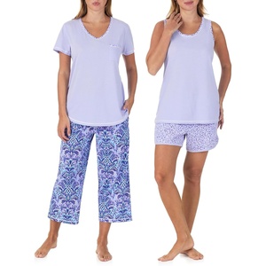 image:imageCarole Hochman Womens 4Piece 100 Cotton Pajama Set  VNeck TShirt Tank Capri Pants amp Shorts with Drawstring amp PocketsPeriwinkle