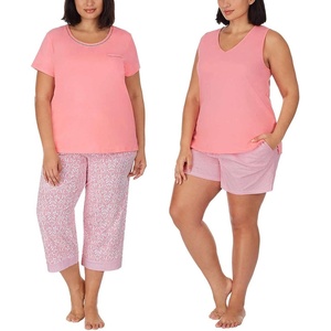 image:imageCarole Hochman Womens 4Piece 100 Cotton Pajama Set  VNeck TShirt Tank Capri Pants amp Shorts with Drawstring amp PocketsPink