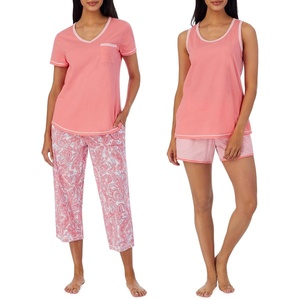 image:imageCarole Hochman Womens 4Piece 100 Cotton Pajama Set  VNeck TShirt Tank Capri Pants amp Shorts with Drawstring amp PocketsPinkpaisley