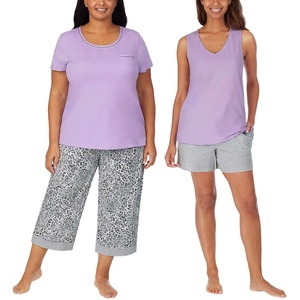 image:imageCarole Hochman Womens 4Piece 100 Cotton Pajama Set  VNeck TShirt Tank Capri Pants amp Shorts with Drawstring amp PocketsPurplelavender