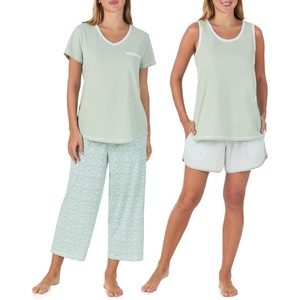 image:imageCarole Hochman Womens 4Piece 100 Cotton Pajama Set  VNeck TShirt Tank Capri Pants amp Shorts with Drawstring amp PocketsSage