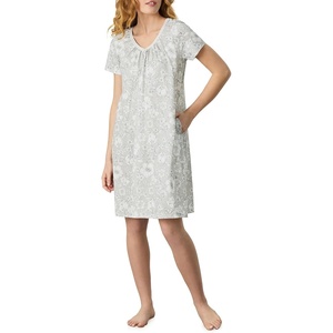 image:imageCarole Hochman Womens Short Sleeve 38 Sleepshirt  100 Cotton Knit  Lightweight Nightgown with Pockets Sleep amp LoungeGrey Heather Floral