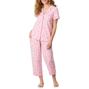 image:imageCarole Hochman Womens Short Sleeve Button Down Pajama Top amp Cropped Pants Set  100 Cotton Jersey  Sleepwear amp LoungewearParfait Pink Gardening
